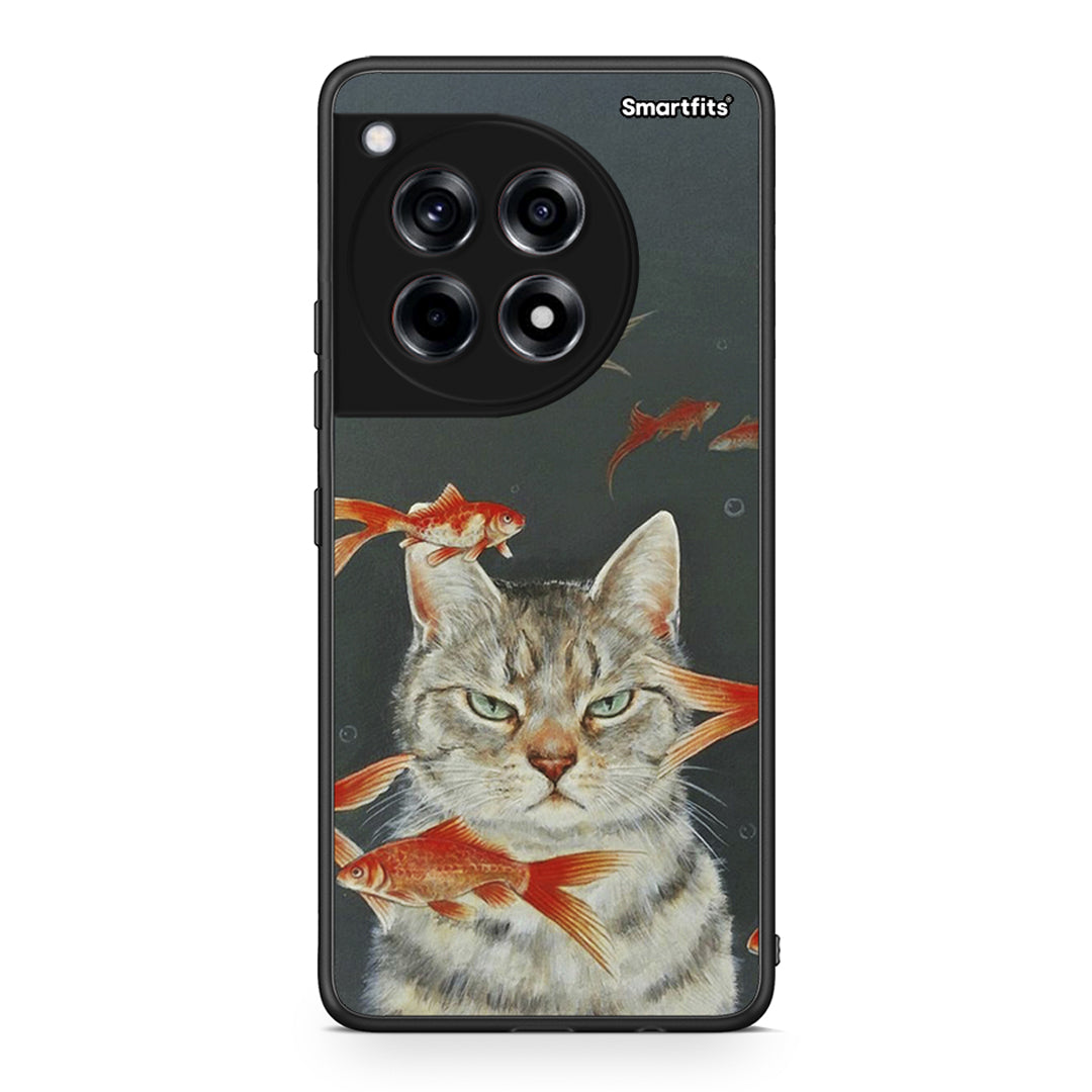 OnePlus 12 Cat Goldfish θήκη από τη Smartfits με σχέδιο στο πίσω μέρος και μαύρο περίβλημα | Smartphone case with colorful back and black bezels by Smartfits