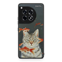 Thumbnail for OnePlus 12 Cat Goldfish θήκη από τη Smartfits με σχέδιο στο πίσω μέρος και μαύρο περίβλημα | Smartphone case with colorful back and black bezels by Smartfits