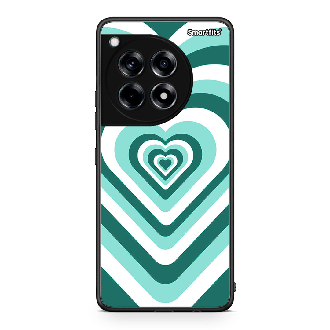 OnePlus 12 Green Hearts θήκη από τη Smartfits με σχέδιο στο πίσω μέρος και μαύρο περίβλημα | Smartphone case with colorful back and black bezels by Smartfits