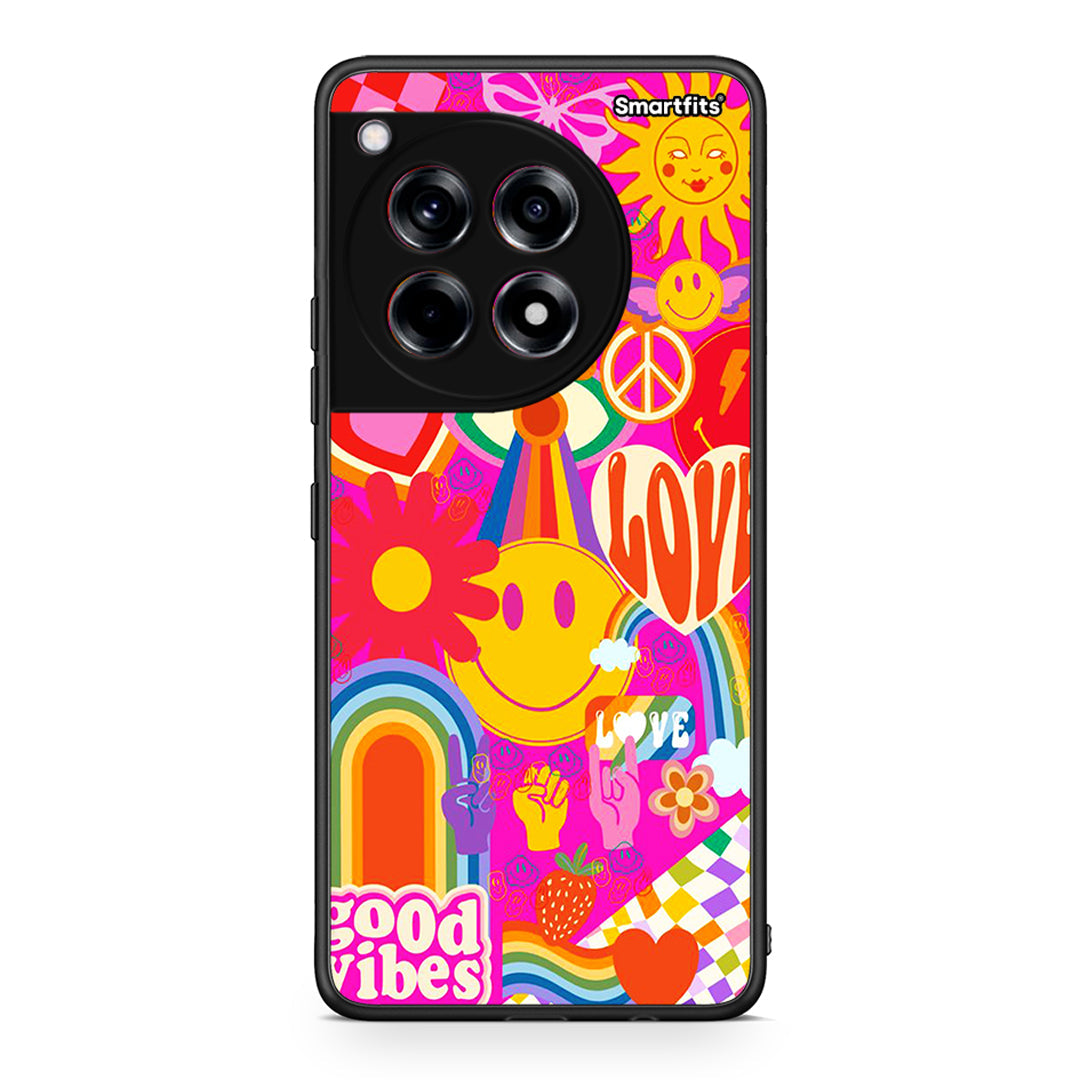 OnePlus 12 Hippie Love θήκη από τη Smartfits με σχέδιο στο πίσω μέρος και μαύρο περίβλημα | Smartphone case with colorful back and black bezels by Smartfits