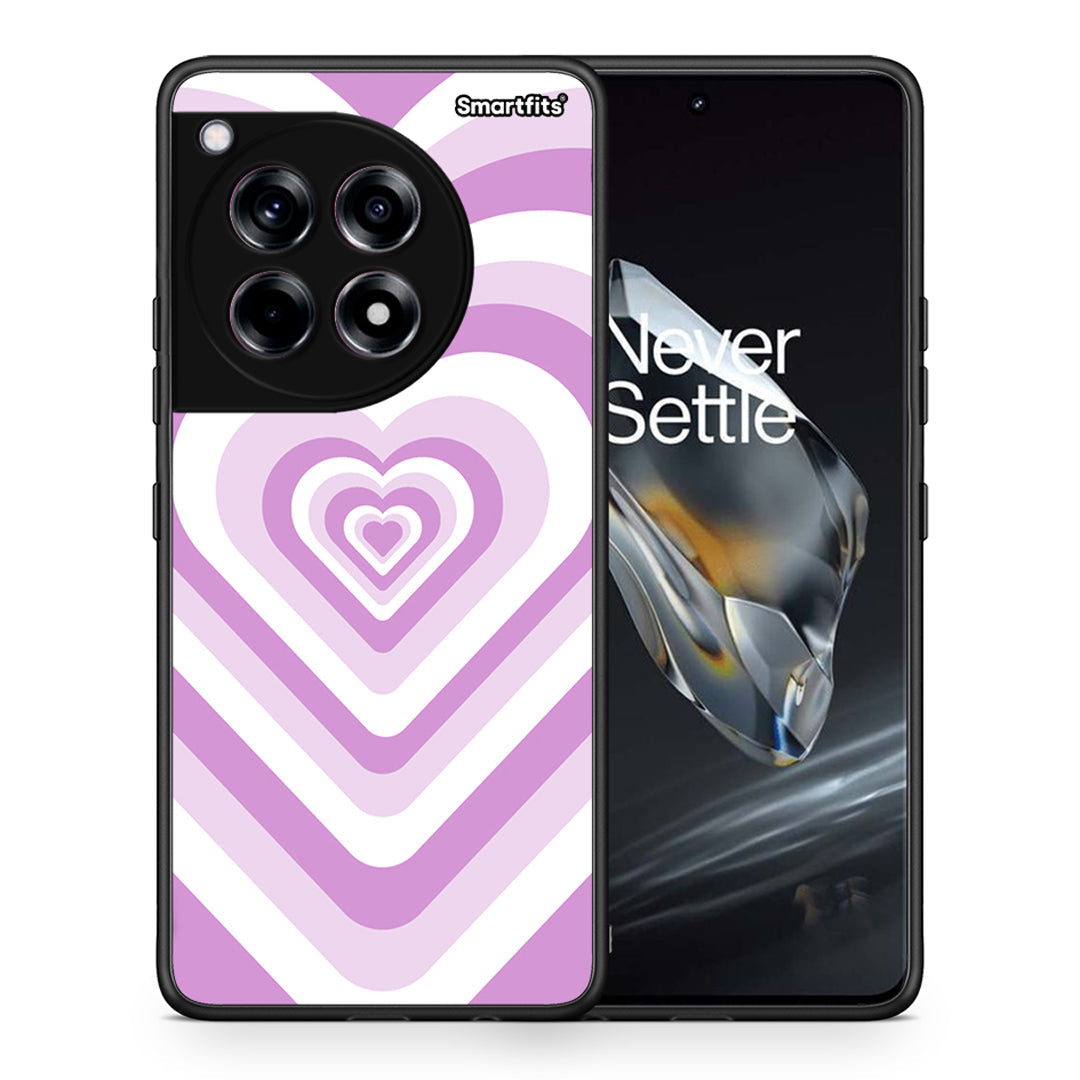 Θήκη OnePlus 12 Lilac Hearts από τη Smartfits με σχέδιο στο πίσω μέρος και μαύρο περίβλημα | OnePlus 12 Lilac Hearts case with colorful back and black bezels