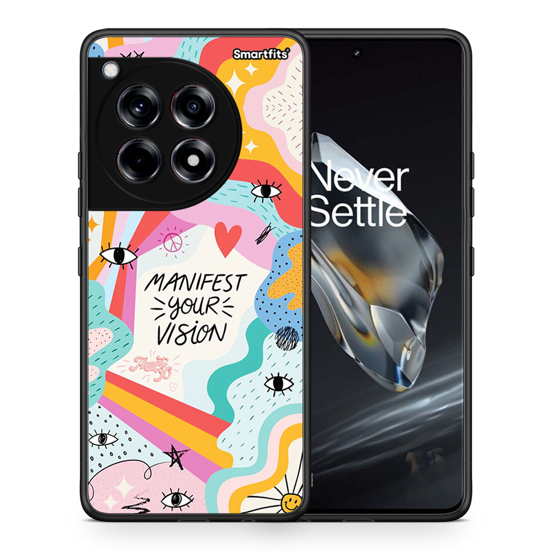 Θήκη OnePlus 12 Manifest Your Vision από τη Smartfits με σχέδιο στο πίσω μέρος και μαύρο περίβλημα | OnePlus 12 Manifest Your Vision case with colorful back and black bezels