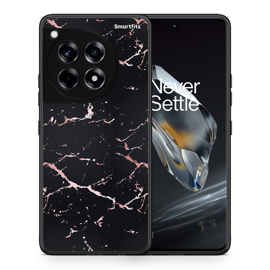 Θήκη OnePlus 12 Black Rosegold Marble από τη Smartfits με σχέδιο στο πίσω μέρος και μαύρο περίβλημα | OnePlus 12 Black Rosegold Marble case with colorful back and black bezels