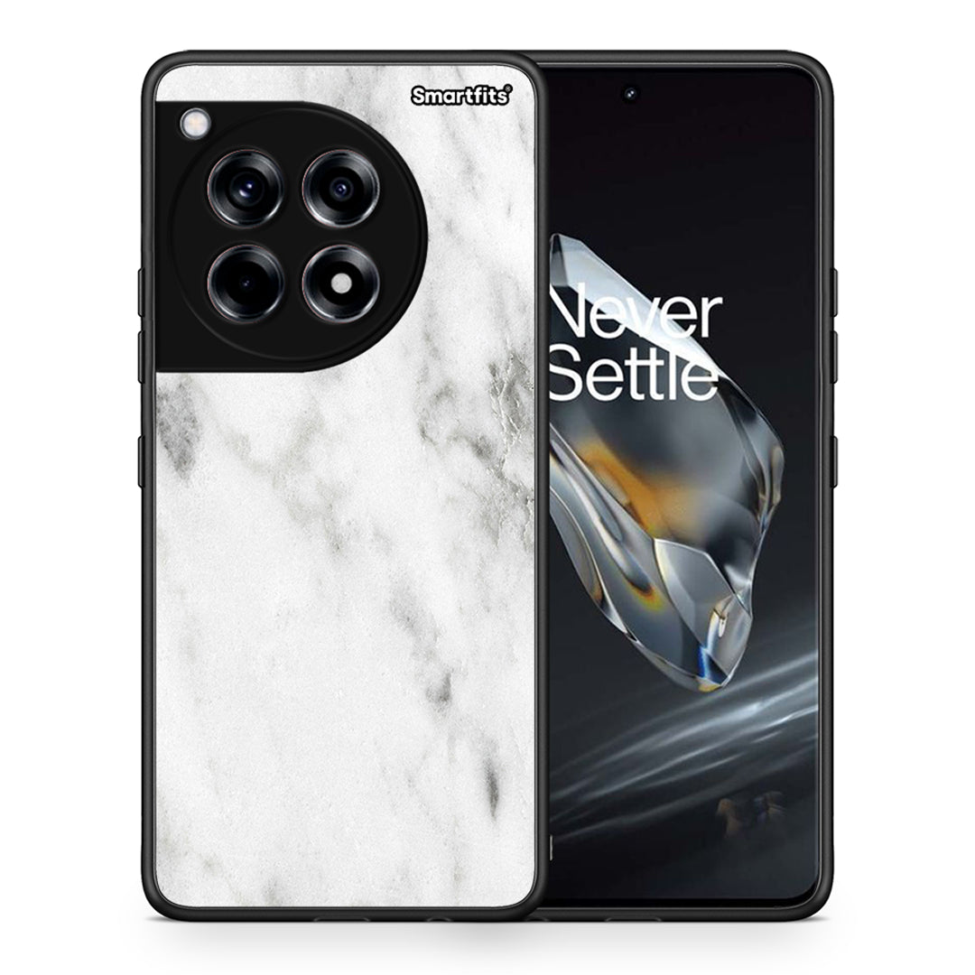 Θήκη OnePlus 12 White Marble από τη Smartfits με σχέδιο στο πίσω μέρος και μαύρο περίβλημα | OnePlus 12 White Marble case with colorful back and black bezels