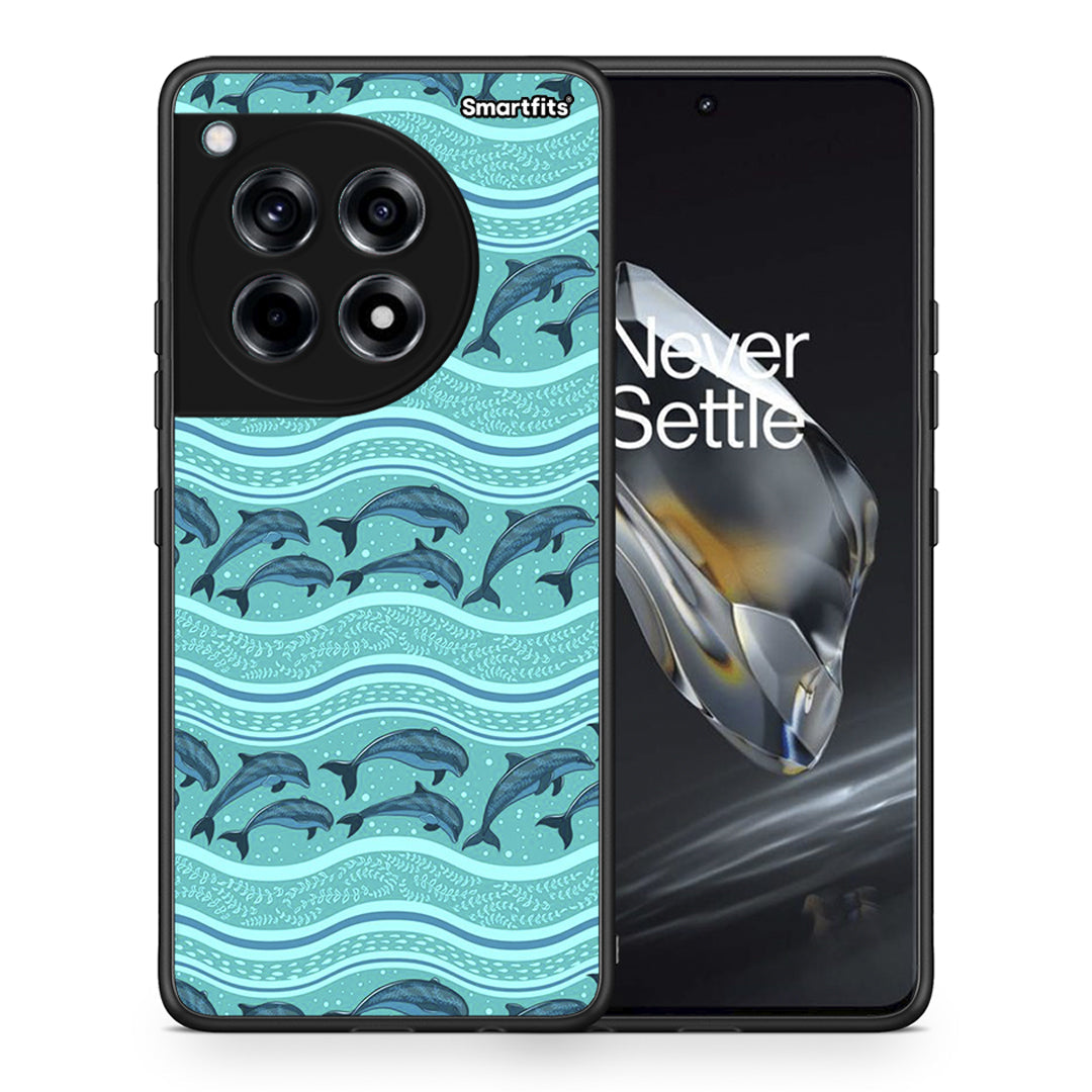 Θήκη OnePlus 12 Swimming Dolphins από τη Smartfits με σχέδιο στο πίσω μέρος και μαύρο περίβλημα | OnePlus 12 Swimming Dolphins case with colorful back and black bezels