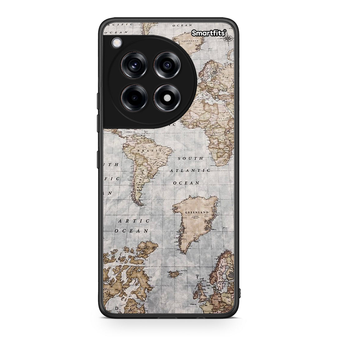 OnePlus 12 World Map Θήκη από τη Smartfits με σχέδιο στο πίσω μέρος και μαύρο περίβλημα | Smartphone case with colorful back and black bezels by Smartfits