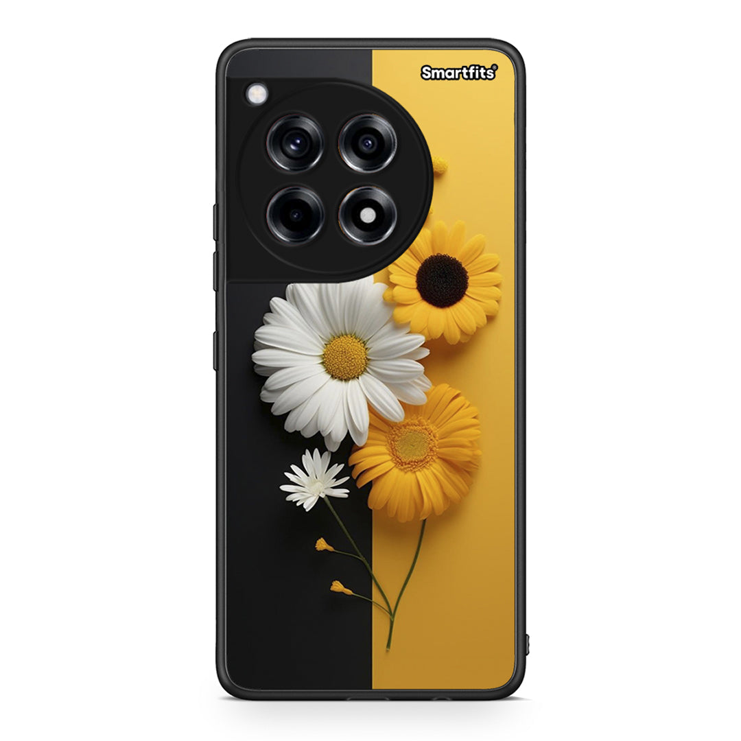 OnePlus 12 Yellow Daisies θήκη από τη Smartfits με σχέδιο στο πίσω μέρος και μαύρο περίβλημα | Smartphone case with colorful back and black bezels by Smartfits
