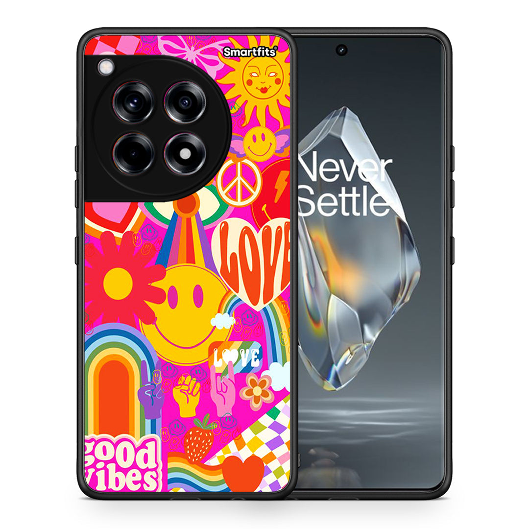 Θήκη OnePlus 12R 5G Hippie Love από τη Smartfits με σχέδιο στο πίσω μέρος και μαύρο περίβλημα | OnePlus 12R 5G Hippie Love case with colorful back and black bezels