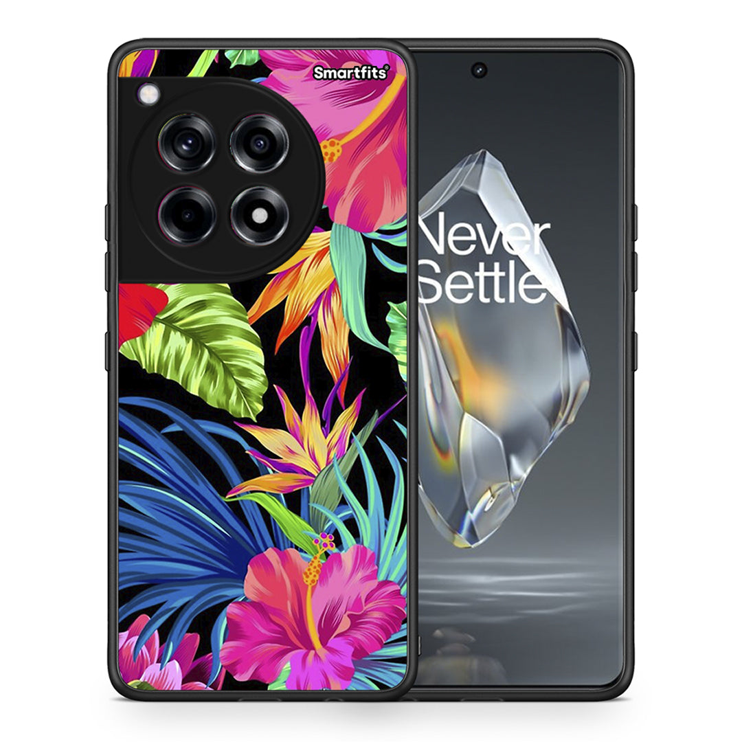 Θήκη OnePlus 12R 5G Tropical Flowers από τη Smartfits με σχέδιο στο πίσω μέρος και μαύρο περίβλημα | OnePlus 12R 5G Tropical Flowers case with colorful back and black bezels