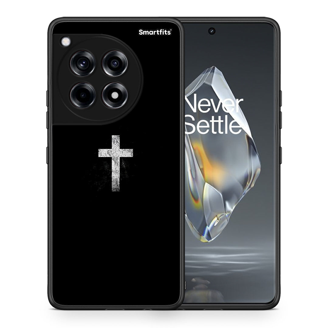 Θήκη OnePlus 12R 5G White Cross από τη Smartfits με σχέδιο στο πίσω μέρος και μαύρο περίβλημα | OnePlus 12R 5G White Cross case with colorful back and black bezels