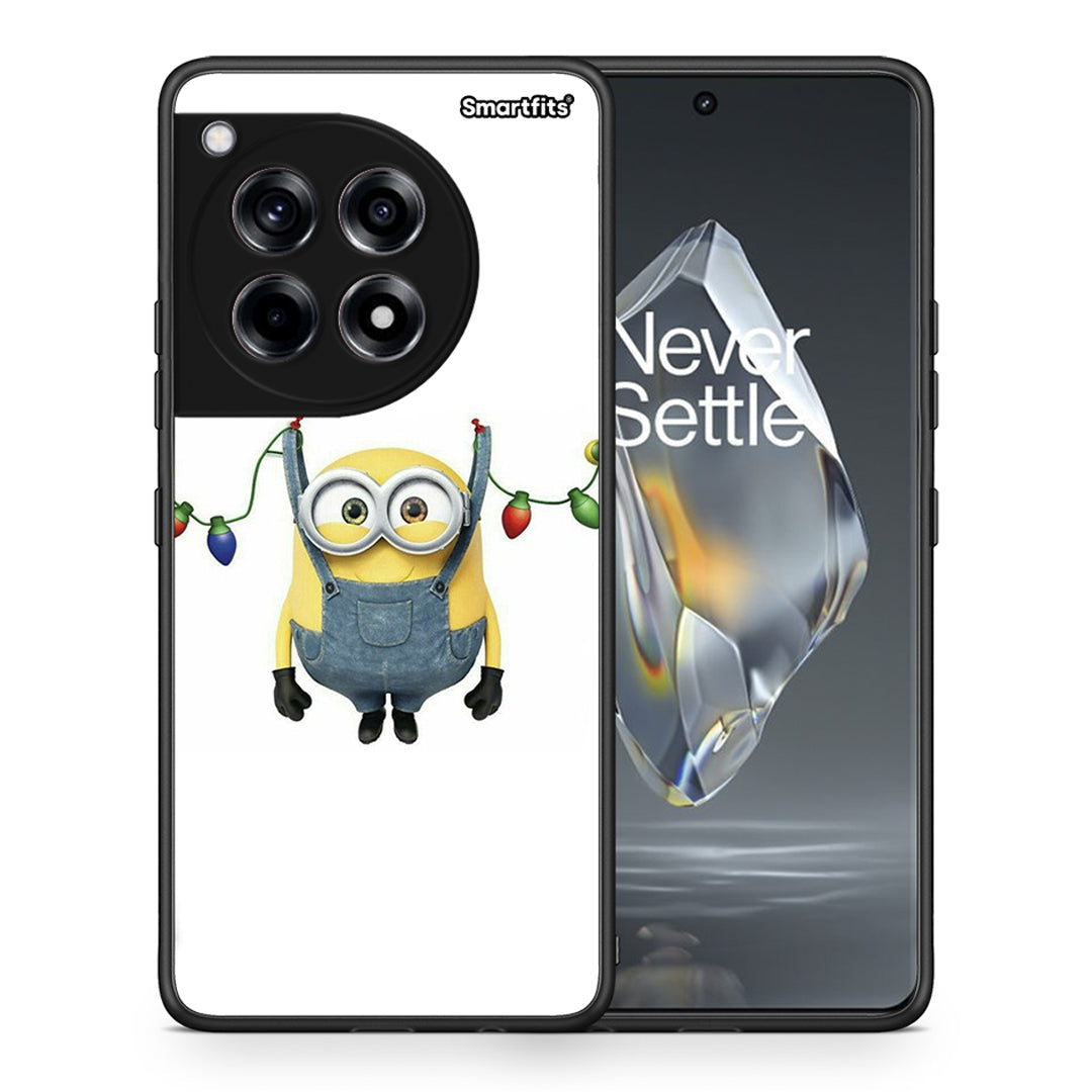 Θήκη OnePlus 12R 5G Xmas Minion Lights από τη Smartfits με σχέδιο στο πίσω μέρος και μαύρο περίβλημα | OnePlus 12R 5G Xmas Minion Lights case with colorful back and black bezels