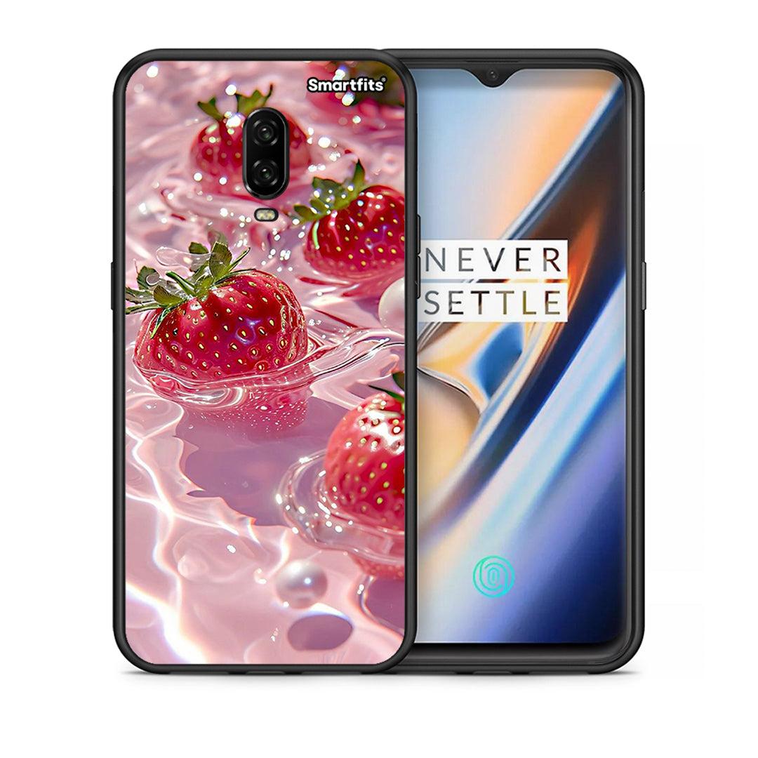 Θήκη OnePlus 6T Juicy Strawberries από τη Smartfits με σχέδιο στο πίσω μέρος και μαύρο περίβλημα | OnePlus 6T Juicy Strawberries case with colorful back and black bezels