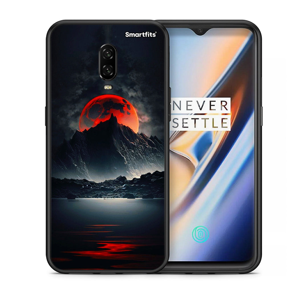 Θήκη OnePlus 6T Red Full Moon από τη Smartfits με σχέδιο στο πίσω μέρος και μαύρο περίβλημα | OnePlus 6T Red Full Moon case with colorful back and black bezels