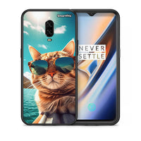 Thumbnail for Θήκη OnePlus 6T Summer Cat από τη Smartfits με σχέδιο στο πίσω μέρος και μαύρο περίβλημα | OnePlus 6T Summer Cat case with colorful back and black bezels