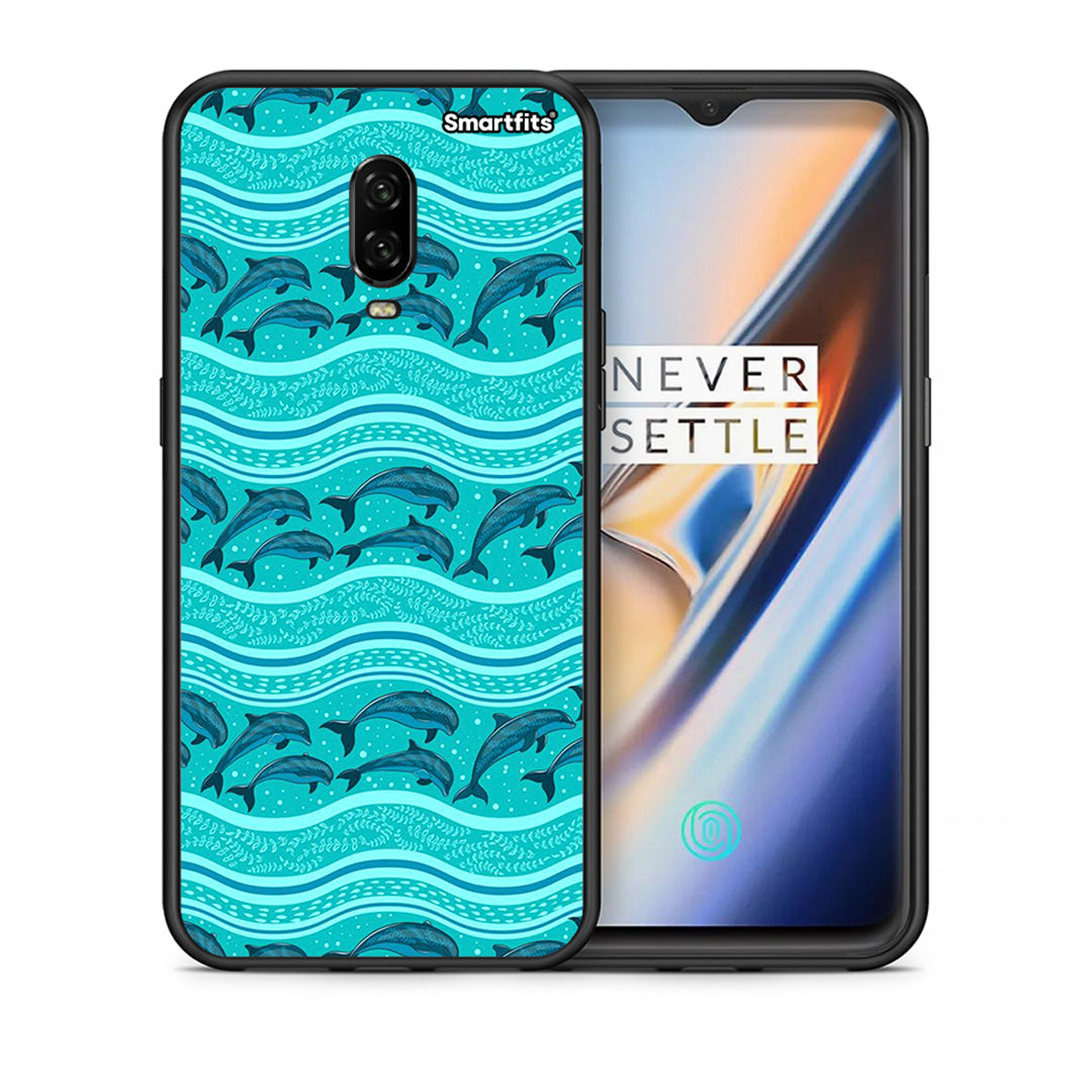 Θήκη OnePlus 6T Swimming Dolphins από τη Smartfits με σχέδιο στο πίσω μέρος και μαύρο περίβλημα | OnePlus 6T Swimming Dolphins case with colorful back and black bezels