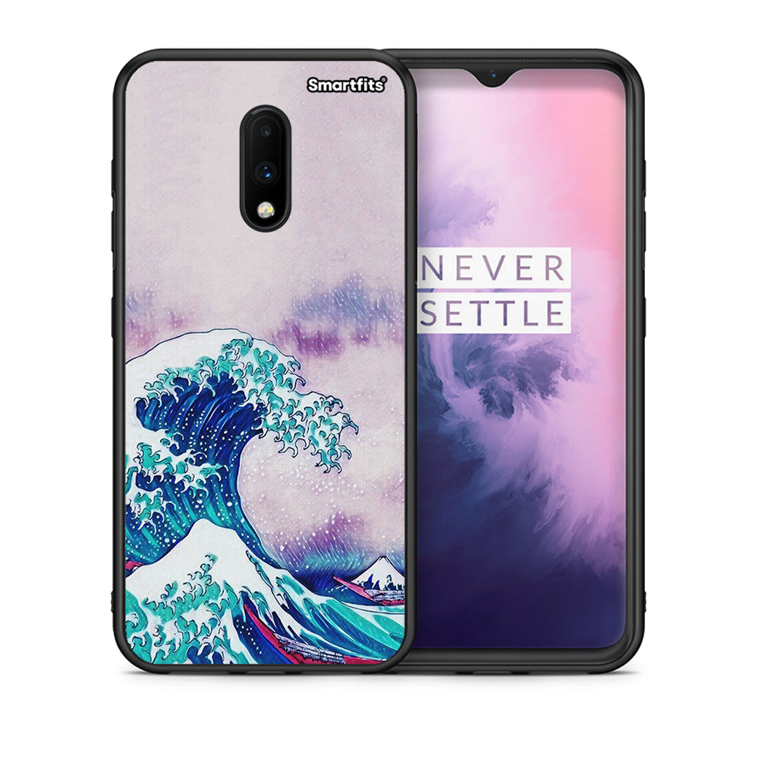 Θήκη OnePlus 7 Blue Waves από τη Smartfits με σχέδιο στο πίσω μέρος και μαύρο περίβλημα | OnePlus 7 Blue Waves case with colorful back and black bezels