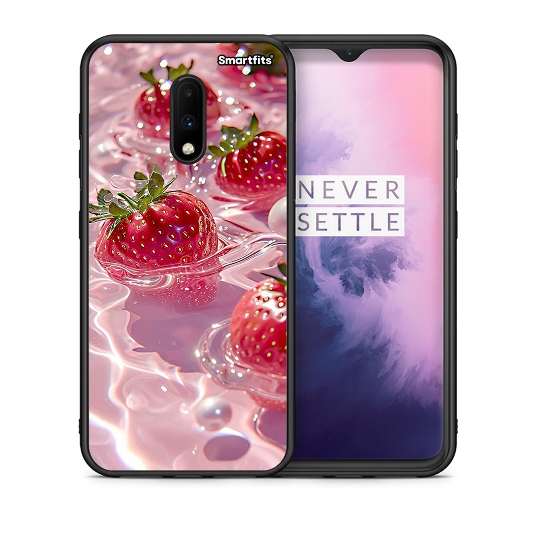 Θήκη OnePlus 7 Juicy Strawberries από τη Smartfits με σχέδιο στο πίσω μέρος και μαύρο περίβλημα | OnePlus 7 Juicy Strawberries case with colorful back and black bezels