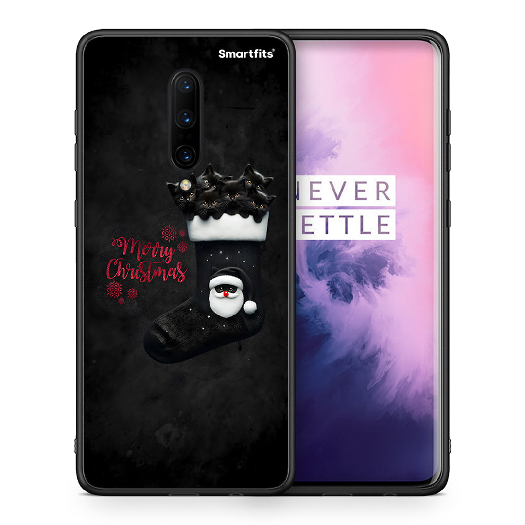 Θήκη OnePlus 7 Pro Merry Cat Christmas από τη Smartfits με σχέδιο στο πίσω μέρος και μαύρο περίβλημα | OnePlus 7 Pro Merry Cat Christmas case with colorful back and black bezels