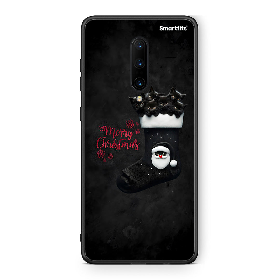 OnePlus 7 Pro Merry Cat Christmas θήκη από τη Smartfits με σχέδιο στο πίσω μέρος και μαύρο περίβλημα | Smartphone case with colorful back and black bezels by Smartfits