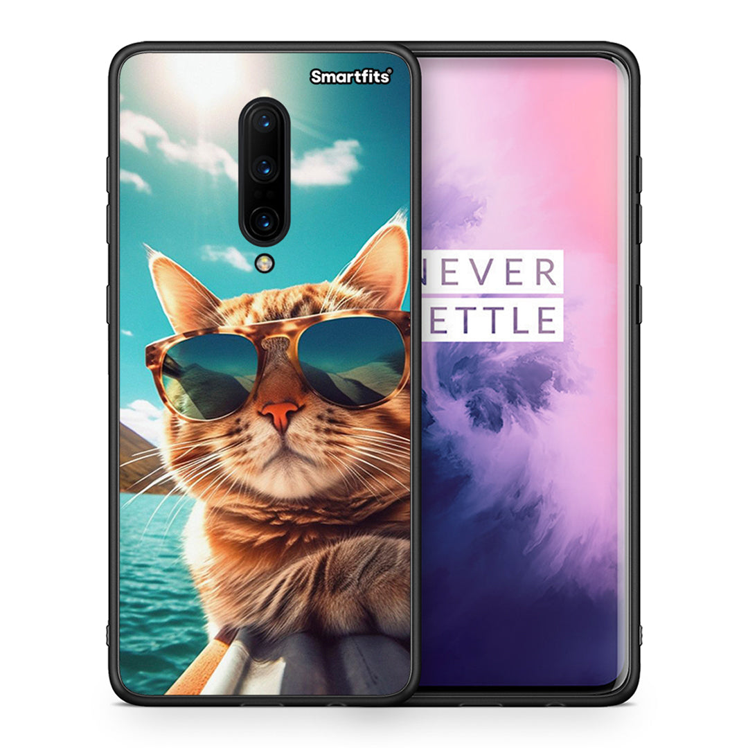 Θήκη OnePlus 7 Pro Summer Cat από τη Smartfits με σχέδιο στο πίσω μέρος και μαύρο περίβλημα | OnePlus 7 Pro Summer Cat case with colorful back and black bezels