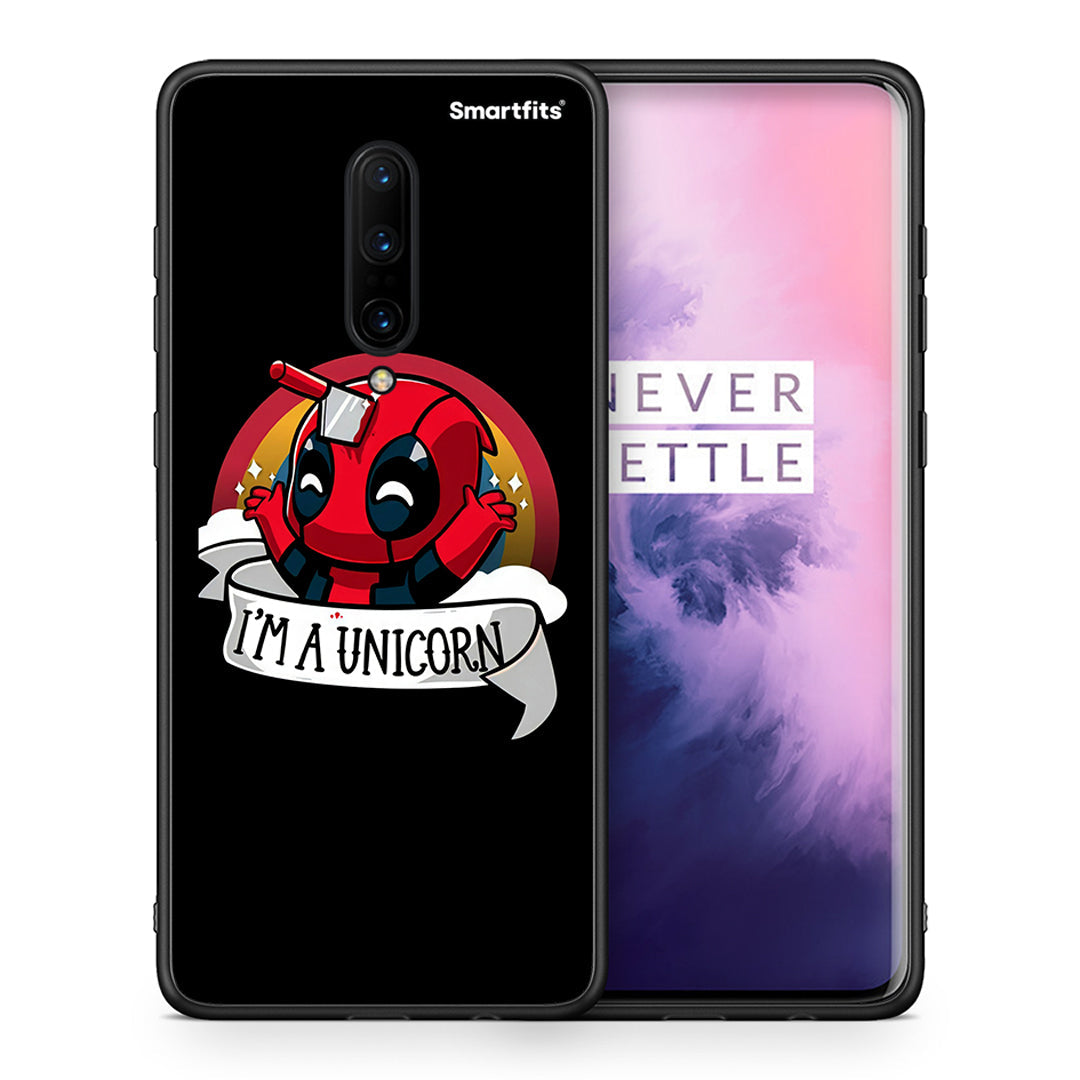 Θήκη OnePlus 7 Pro Unicorn Deadpool από τη Smartfits με σχέδιο στο πίσω μέρος και μαύρο περίβλημα | OnePlus 7 Pro Unicorn Deadpool case with colorful back and black bezels