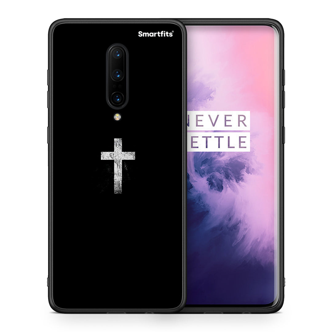 Θήκη OnePlus 7 Pro White Cross από τη Smartfits με σχέδιο στο πίσω μέρος και μαύρο περίβλημα | OnePlus 7 Pro White Cross case with colorful back and black bezels