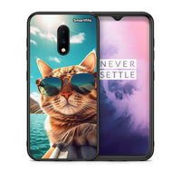 Thumbnail for Θήκη OnePlus 7 Summer Cat από τη Smartfits με σχέδιο στο πίσω μέρος και μαύρο περίβλημα | OnePlus 7 Summer Cat case with colorful back and black bezels