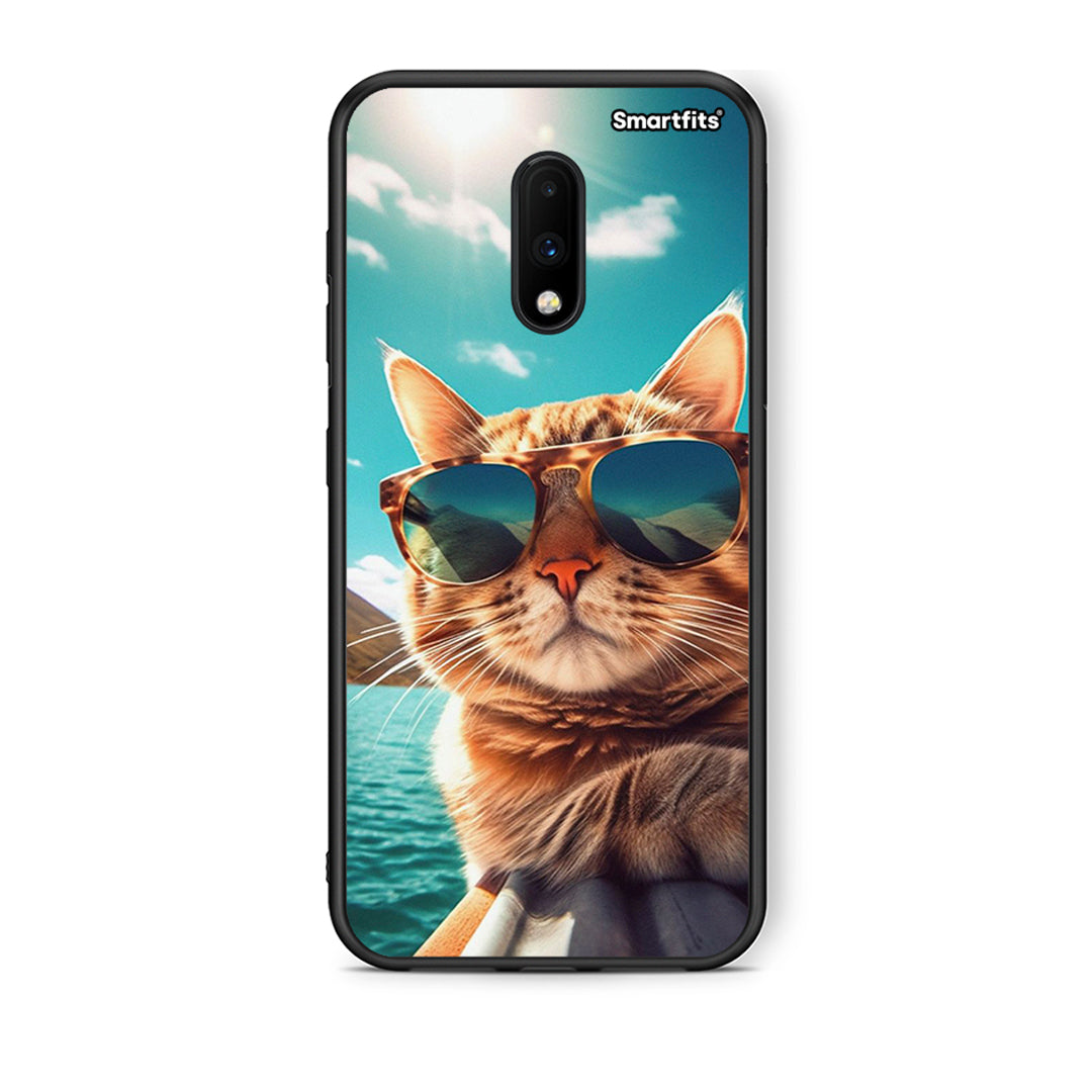 OnePlus 7 Summer Cat θήκη από τη Smartfits με σχέδιο στο πίσω μέρος και μαύρο περίβλημα | Smartphone case with colorful back and black bezels by Smartfits