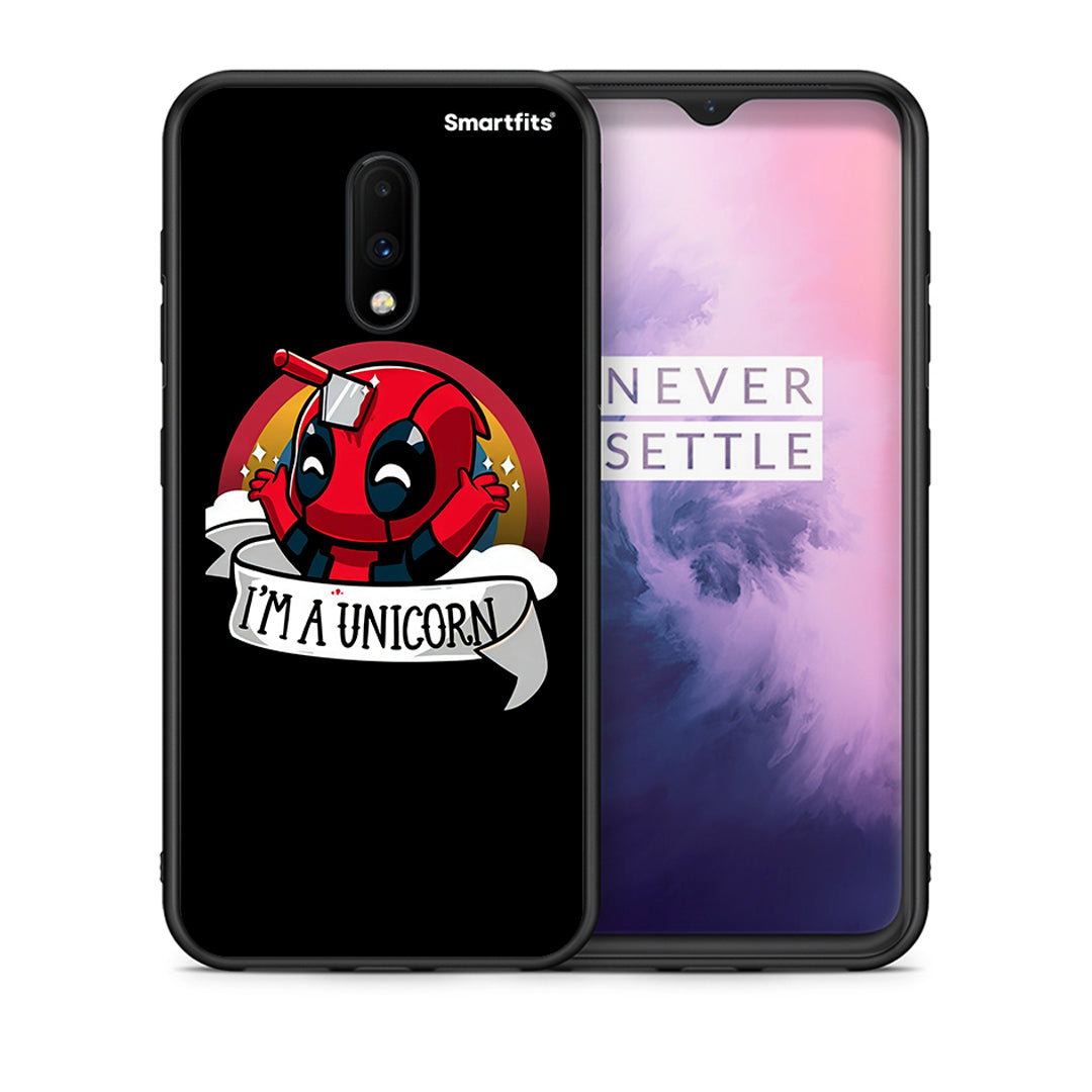 Θήκη OnePlus 7 Unicorn Deadpool από τη Smartfits με σχέδιο στο πίσω μέρος και μαύρο περίβλημα | OnePlus 7 Unicorn Deadpool case with colorful back and black bezels