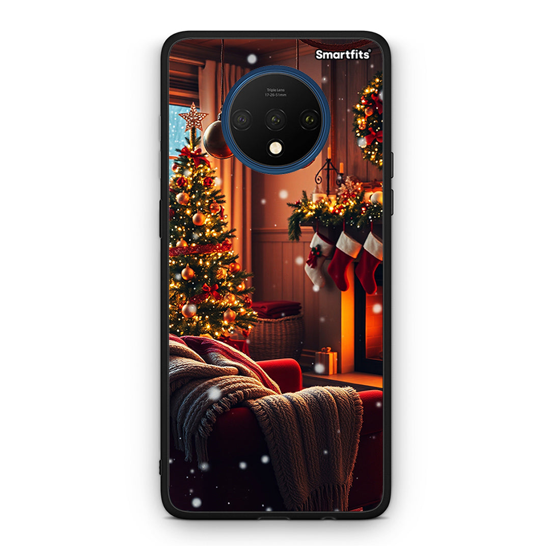 OnePlus 7T Home For Christmas θήκη από τη Smartfits με σχέδιο στο πίσω μέρος και μαύρο περίβλημα | Smartphone case with colorful back and black bezels by Smartfits