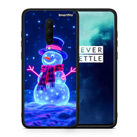 Thumbnail for Θήκη OnePlus 7T Pro Christmas Neon Snowman από τη Smartfits με σχέδιο στο πίσω μέρος και μαύρο περίβλημα | OnePlus 7T Pro Christmas Neon Snowman case with colorful back and black bezels