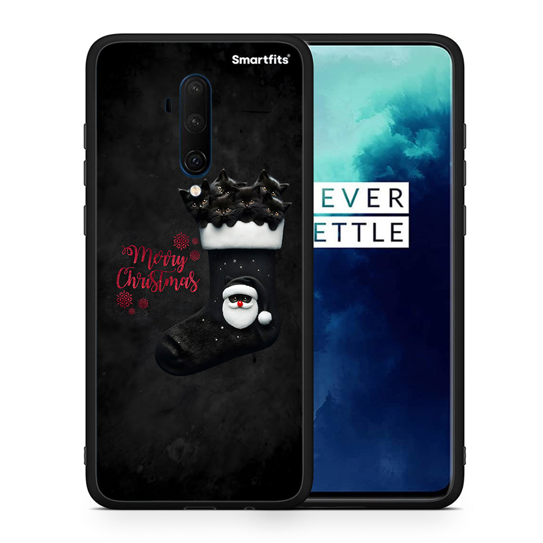 Θήκη OnePlus 7T Pro Merry Cat Christmas από τη Smartfits με σχέδιο στο πίσω μέρος και μαύρο περίβλημα | OnePlus 7T Pro Merry Cat Christmas case with colorful back and black bezels