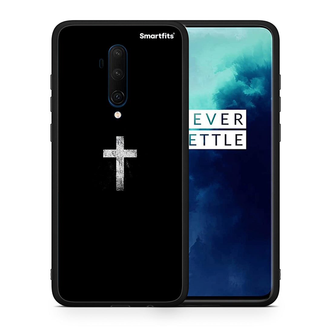 Θήκη OnePlus 7T Pro White Cross από τη Smartfits με σχέδιο στο πίσω μέρος και μαύρο περίβλημα | OnePlus 7T Pro White Cross case with colorful back and black bezels