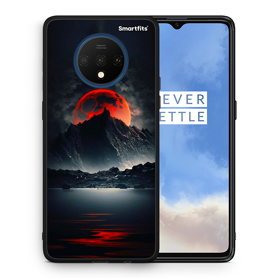 Θήκη OnePlus 7T Red Full Moon από τη Smartfits με σχέδιο στο πίσω μέρος και μαύρο περίβλημα | OnePlus 7T Red Full Moon case with colorful back and black bezels