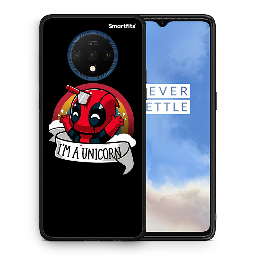 Θήκη OnePlus 7T Unicorn Deadpool από τη Smartfits με σχέδιο στο πίσω μέρος και μαύρο περίβλημα | OnePlus 7T Unicorn Deadpool case with colorful back and black bezels