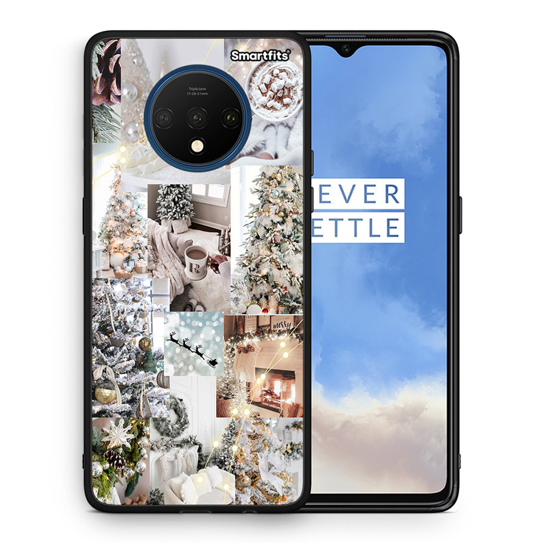 Θήκη OnePlus 7T White Christmas από τη Smartfits με σχέδιο στο πίσω μέρος και μαύρο περίβλημα | OnePlus 7T White Christmas case with colorful back and black bezels