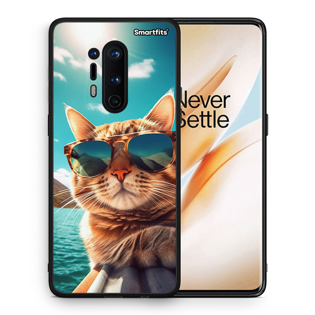 Θήκη OnePlus 8 Pro Summer Cat από τη Smartfits με σχέδιο στο πίσω μέρος και μαύρο περίβλημα | OnePlus 8 Pro Summer Cat case with colorful back and black bezels