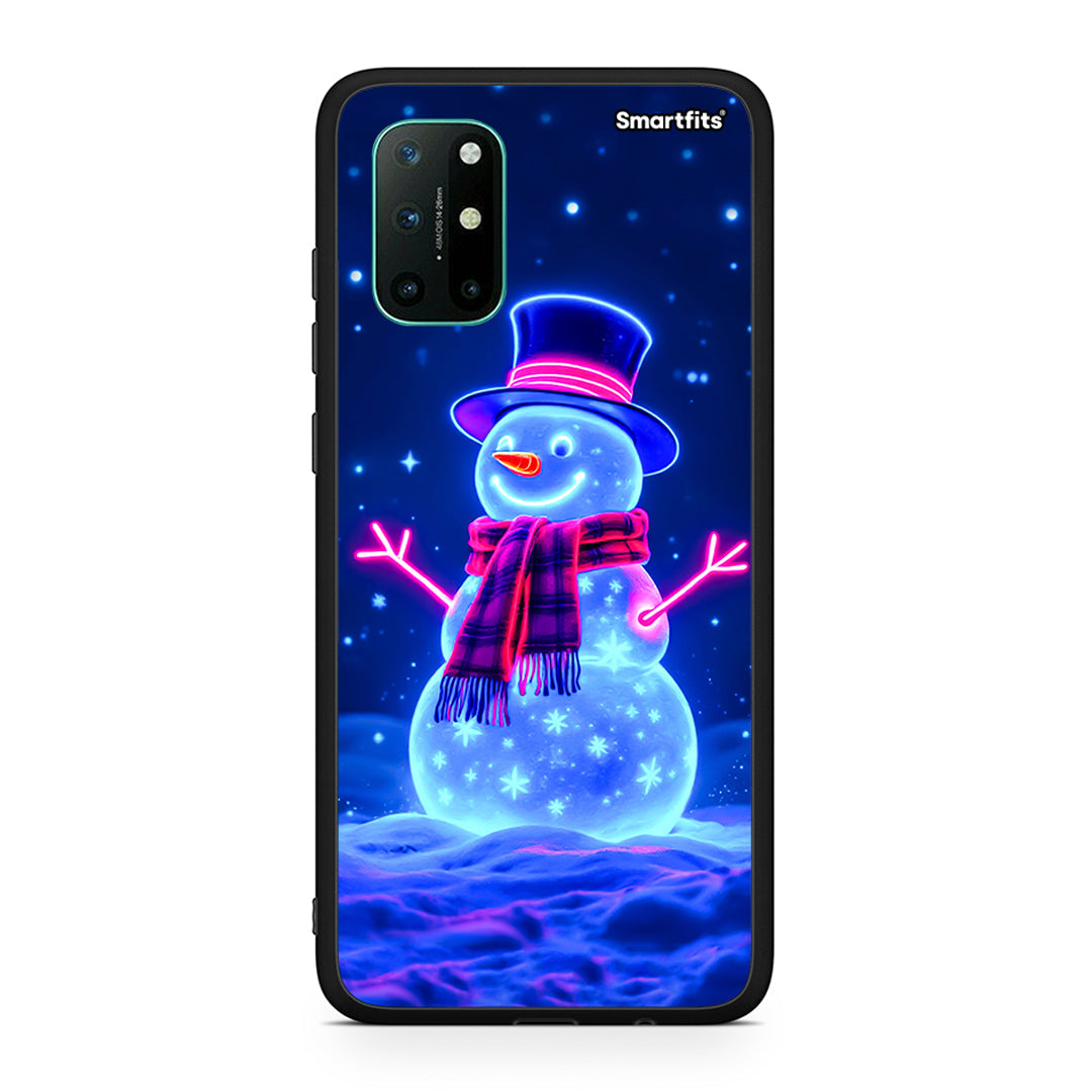 OnePlus 8T Christmas Neon Snowman θήκη από τη Smartfits με σχέδιο στο πίσω μέρος και μαύρο περίβλημα | Smartphone case with colorful back and black bezels by Smartfits