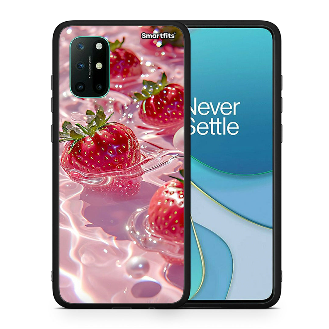 Θήκη OnePlus 8T Juicy Strawberries από τη Smartfits με σχέδιο στο πίσω μέρος και μαύρο περίβλημα | OnePlus 8T Juicy Strawberries case with colorful back and black bezels