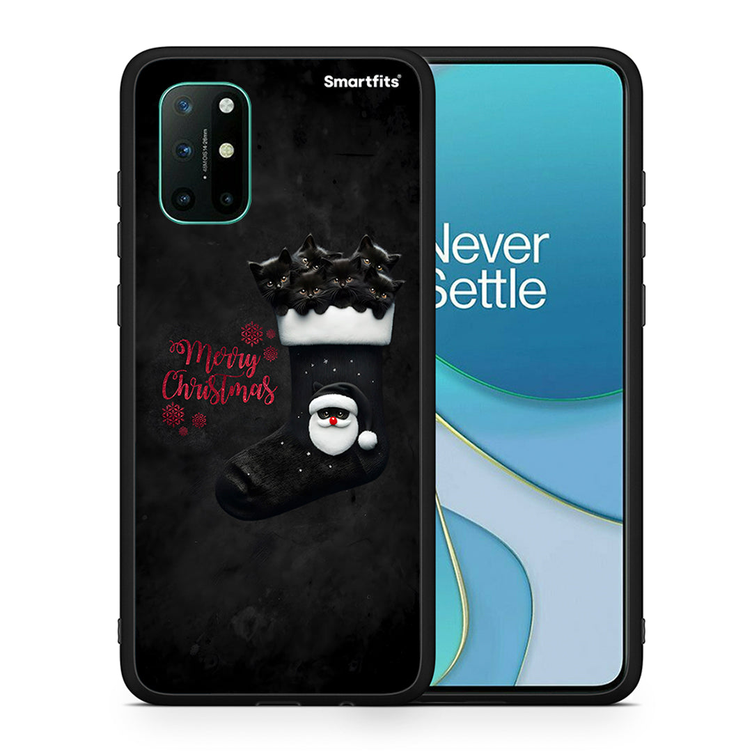 Θήκη OnePlus 8T Merry Cat Christmas από τη Smartfits με σχέδιο στο πίσω μέρος και μαύρο περίβλημα | OnePlus 8T Merry Cat Christmas case with colorful back and black bezels