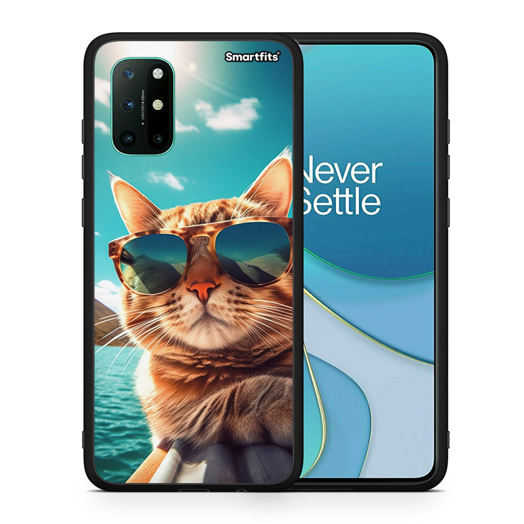 Θήκη OnePlus 8T Summer Cat από τη Smartfits με σχέδιο στο πίσω μέρος και μαύρο περίβλημα | OnePlus 8T Summer Cat case with colorful back and black bezels