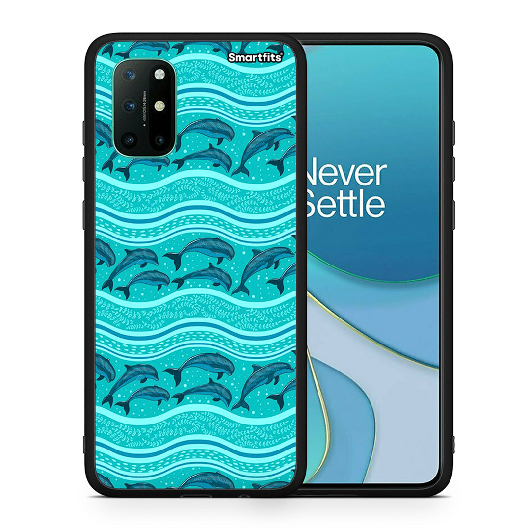 Θήκη OnePlus 8T Swimming Dolphins από τη Smartfits με σχέδιο στο πίσω μέρος και μαύρο περίβλημα | OnePlus 8T Swimming Dolphins case with colorful back and black bezels