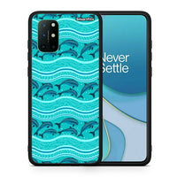 Thumbnail for Θήκη OnePlus 8T Swimming Dolphins από τη Smartfits με σχέδιο στο πίσω μέρος και μαύρο περίβλημα | OnePlus 8T Swimming Dolphins case with colorful back and black bezels