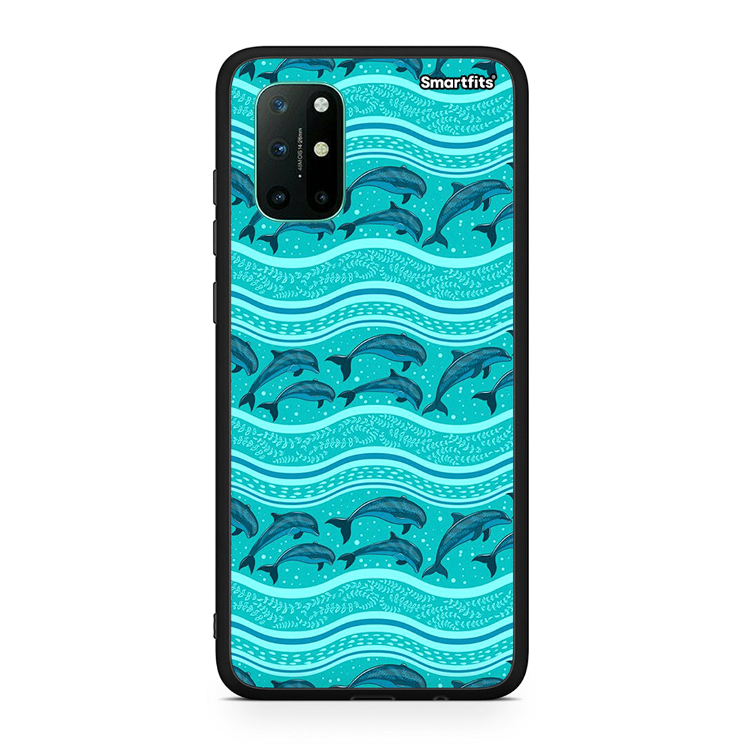 OnePlus 8T Swimming Dolphins θήκη από τη Smartfits με σχέδιο στο πίσω μέρος και μαύρο περίβλημα | Smartphone case with colorful back and black bezels by Smartfits