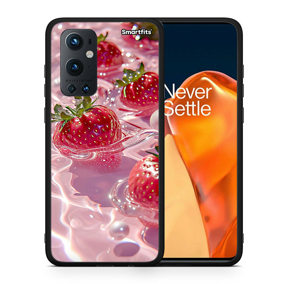 Θήκη OnePlus 9 Pro Juicy Strawberries από τη Smartfits με σχέδιο στο πίσω μέρος και μαύρο περίβλημα | OnePlus 9 Pro Juicy Strawberries case with colorful back and black bezels