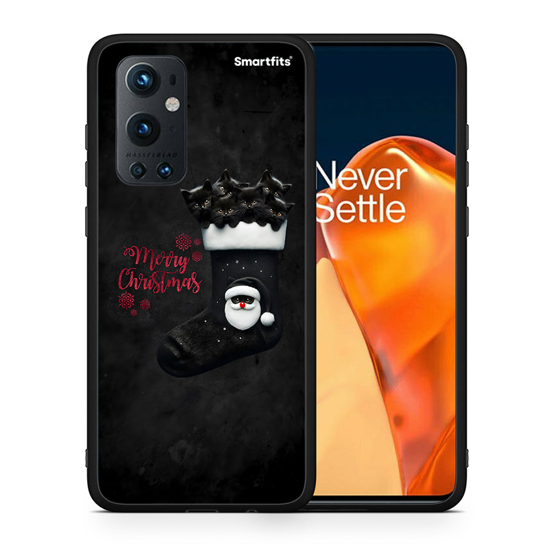 Θήκη OnePlus 9 Pro Merry Cat Christmas από τη Smartfits με σχέδιο στο πίσω μέρος και μαύρο περίβλημα | OnePlus 9 Pro Merry Cat Christmas case with colorful back and black bezels