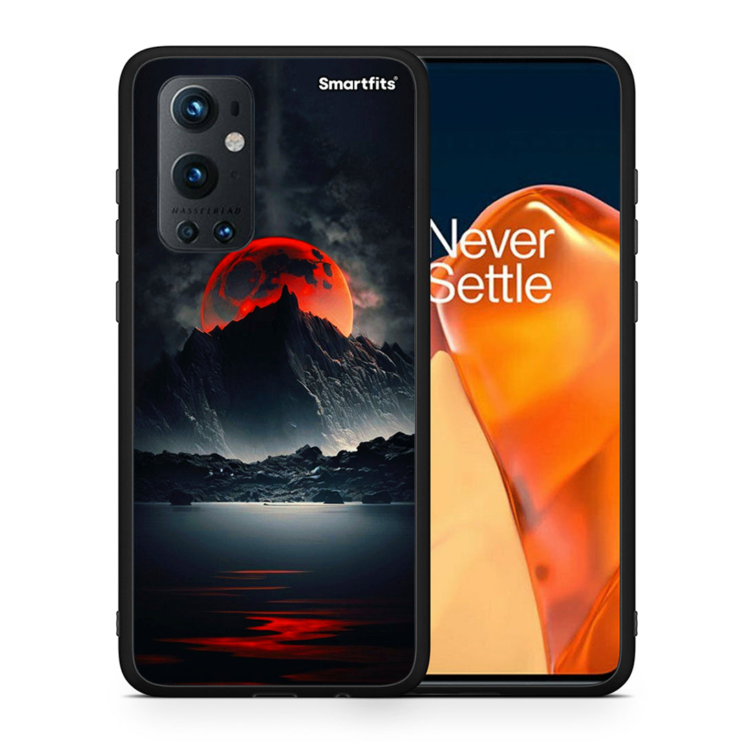 Θήκη OnePlus 9 Pro Red Full Moon από τη Smartfits με σχέδιο στο πίσω μέρος και μαύρο περίβλημα | OnePlus 9 Pro Red Full Moon case with colorful back and black bezels