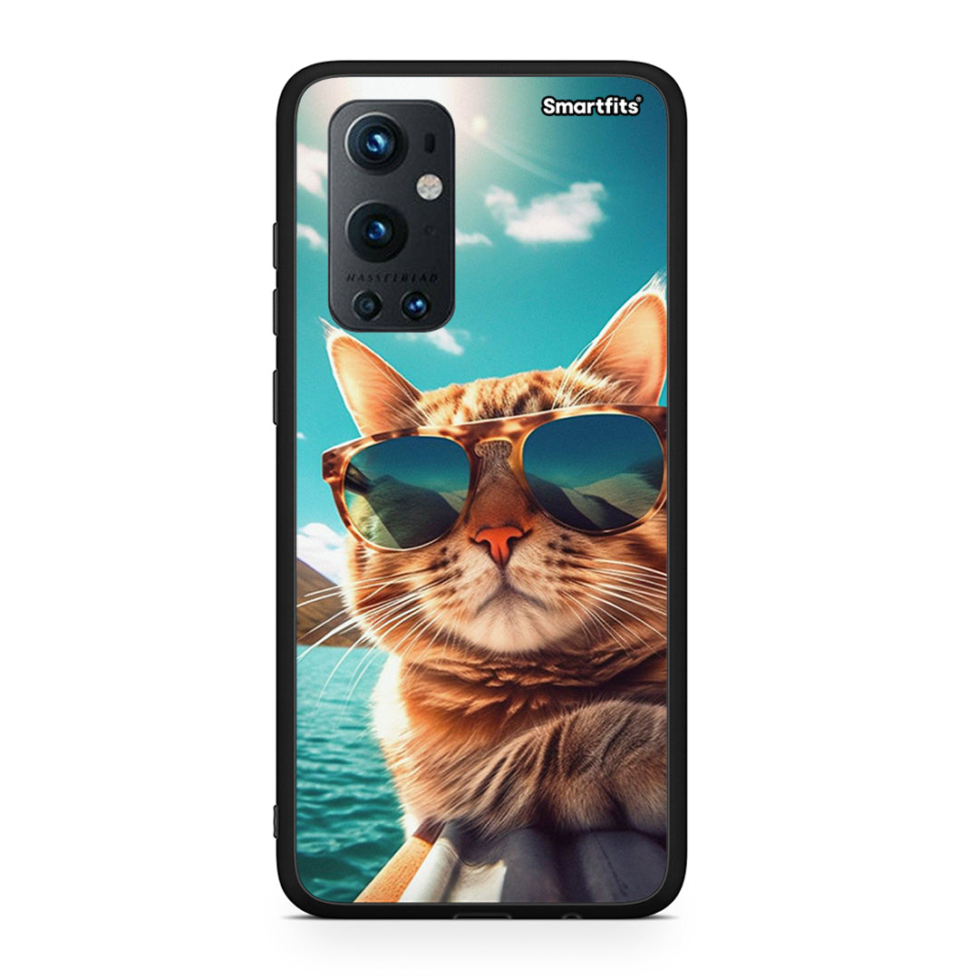 OnePlus 9 Pro Summer Cat θήκη από τη Smartfits με σχέδιο στο πίσω μέρος και μαύρο περίβλημα | Smartphone case with colorful back and black bezels by Smartfits