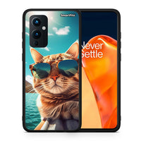 Thumbnail for Θήκη OnePlus 9 Summer Cat από τη Smartfits με σχέδιο στο πίσω μέρος και μαύρο περίβλημα | OnePlus 9 Summer Cat case with colorful back and black bezels