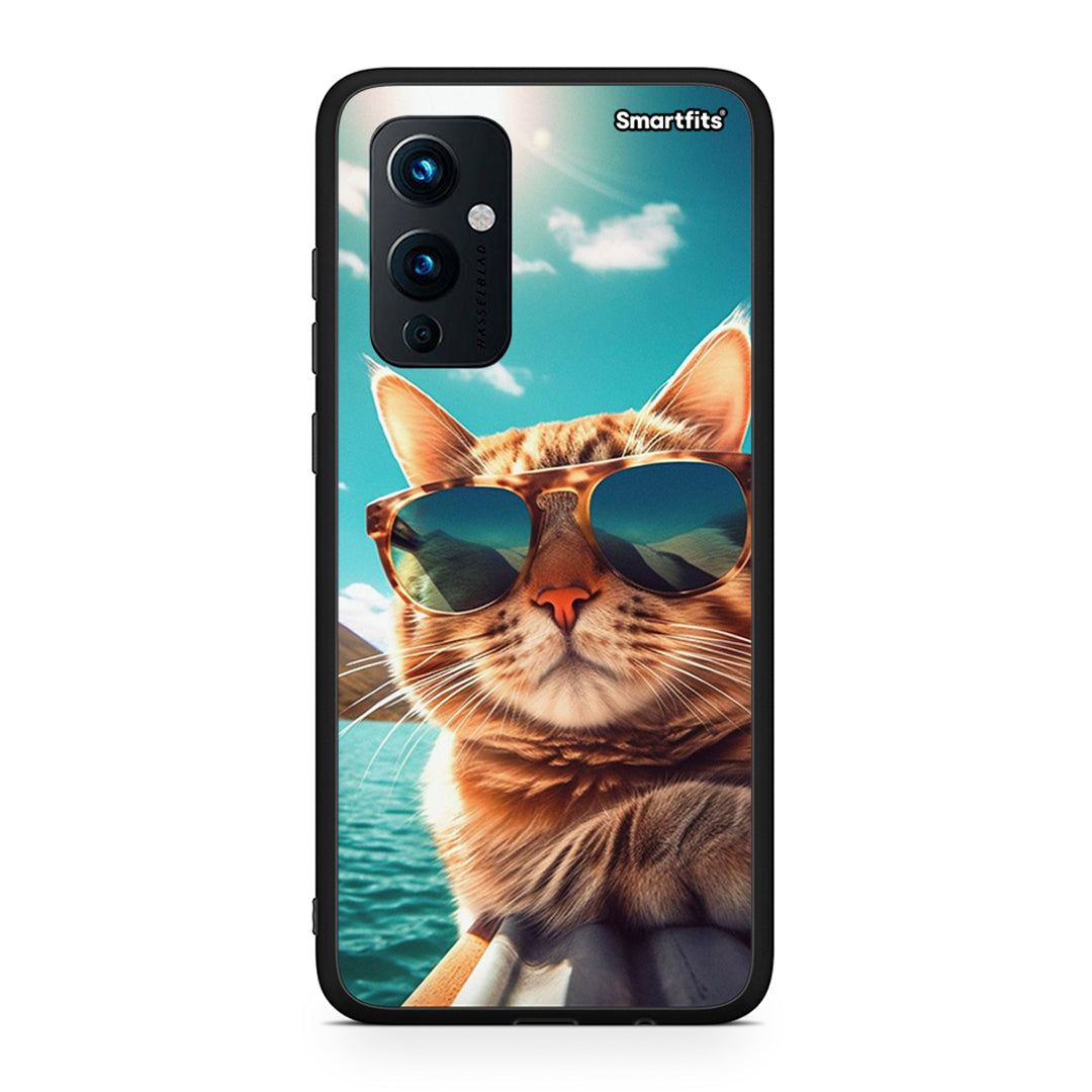 OnePlus 9 Summer Cat θήκη από τη Smartfits με σχέδιο στο πίσω μέρος και μαύρο περίβλημα | Smartphone case with colorful back and black bezels by Smartfits